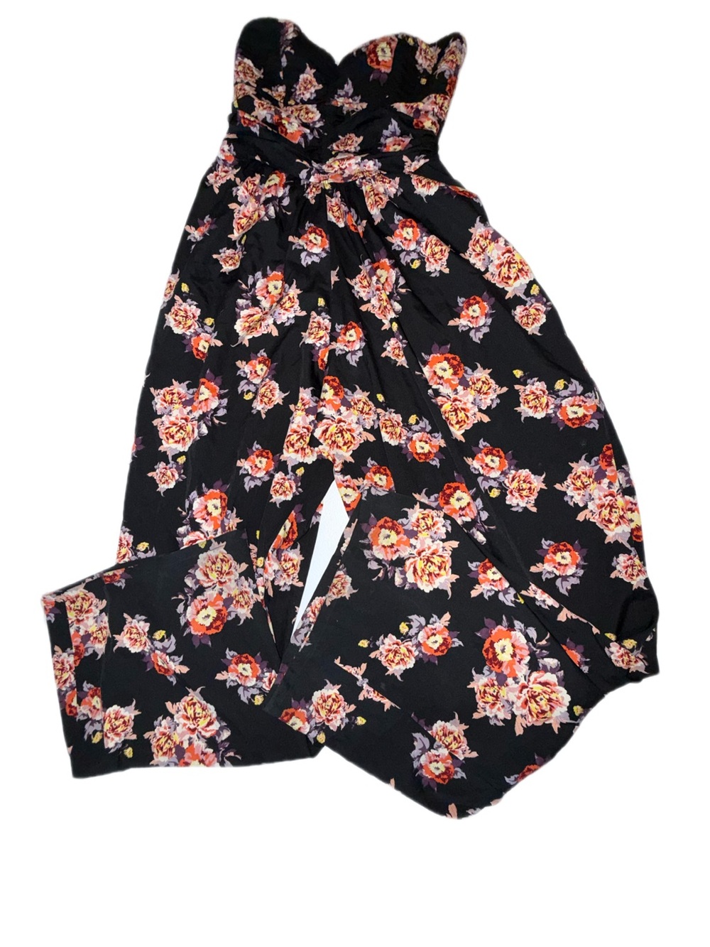 Band of Gypsies Black Coral Floral Strapless Wide Leg Jumpsuit Size M - Picture 6 of 10